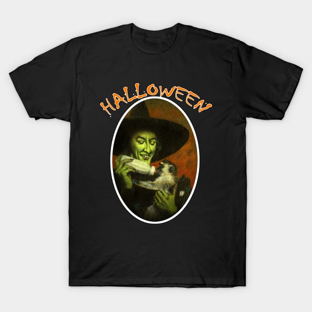 Halloween Witch And Monkey T-Shirt by mictomart